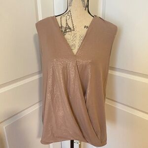 Lisa Rinna Collection Sleeveless Crossover Top Size L Shimmer Holiday NYE V-Neck